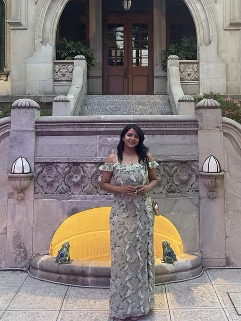 Dreamy Anthropologie BHLDN Off-Shoulder Ruffled Green Chiffon Maxi Dress XXS - Picture 6 of 12